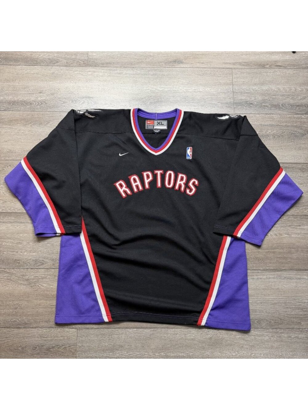 Vintage Nike Toronto Raptors Hockey Style Jersey NBA Long Sleeve Shirt Mens XL